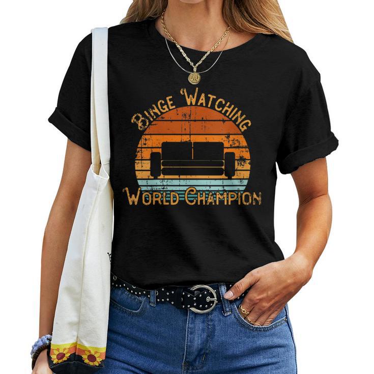 Binge Watching World Champion Retro Gamer Vintage Distressed Women T-shirt