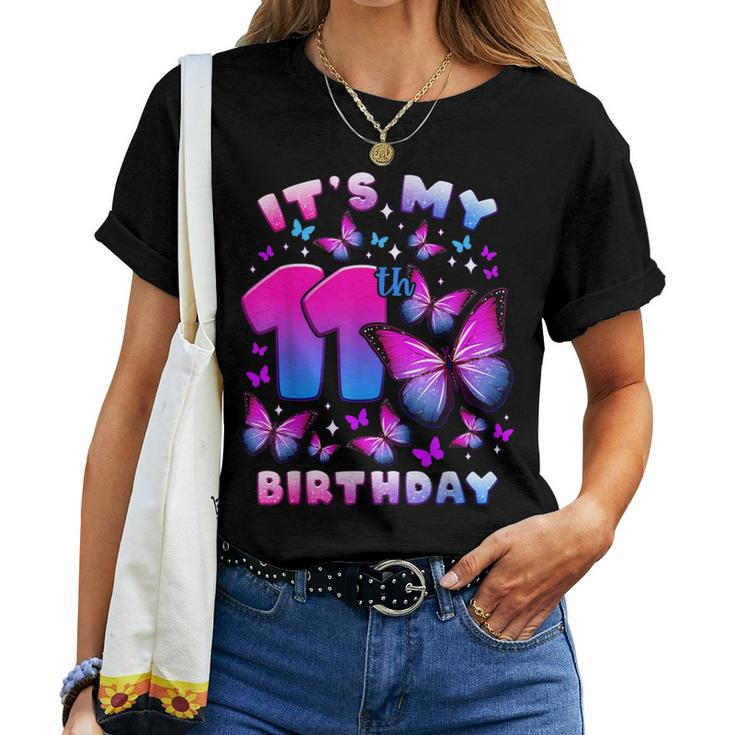 Birthday Girl 11 Year Old Butterfly Number 11 Women T-shirt