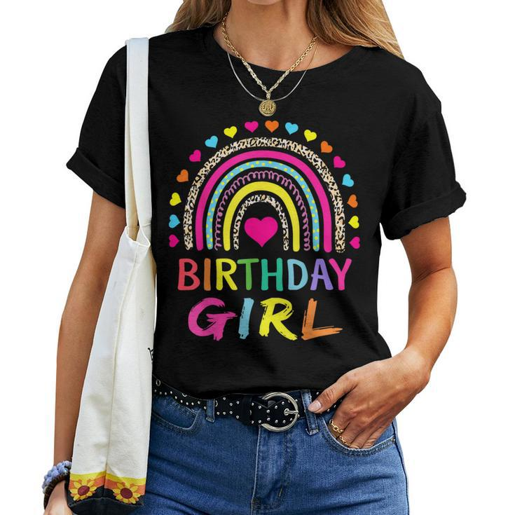 Birthday Girl Leopard Rainbow Birthday Party Family Women T-shirt