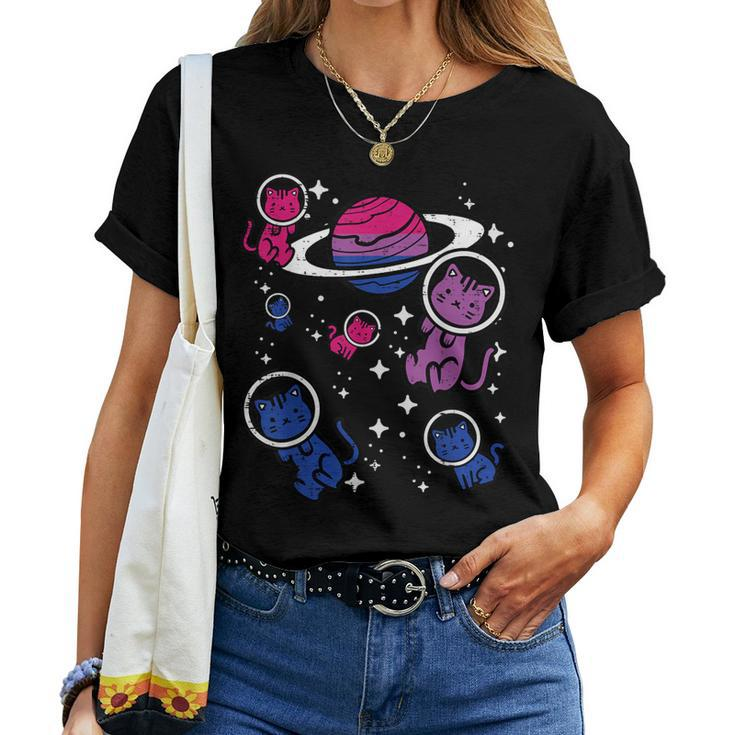 Bisexual Cats Planet Bi Pride Flag Lgbtq Space Girls Women T-shirt