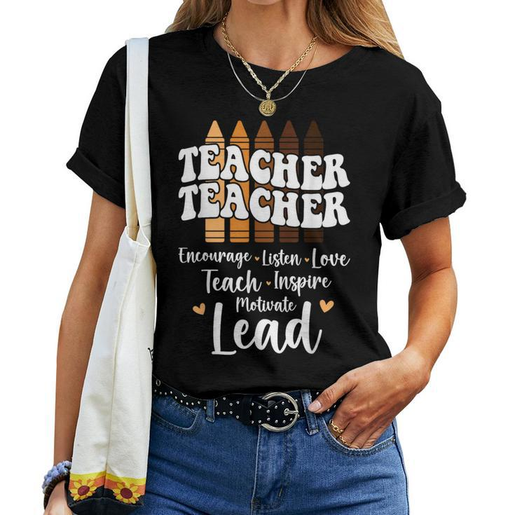 Black Teacher Melanin Crayons Black History Month Teacher Women T-shirt