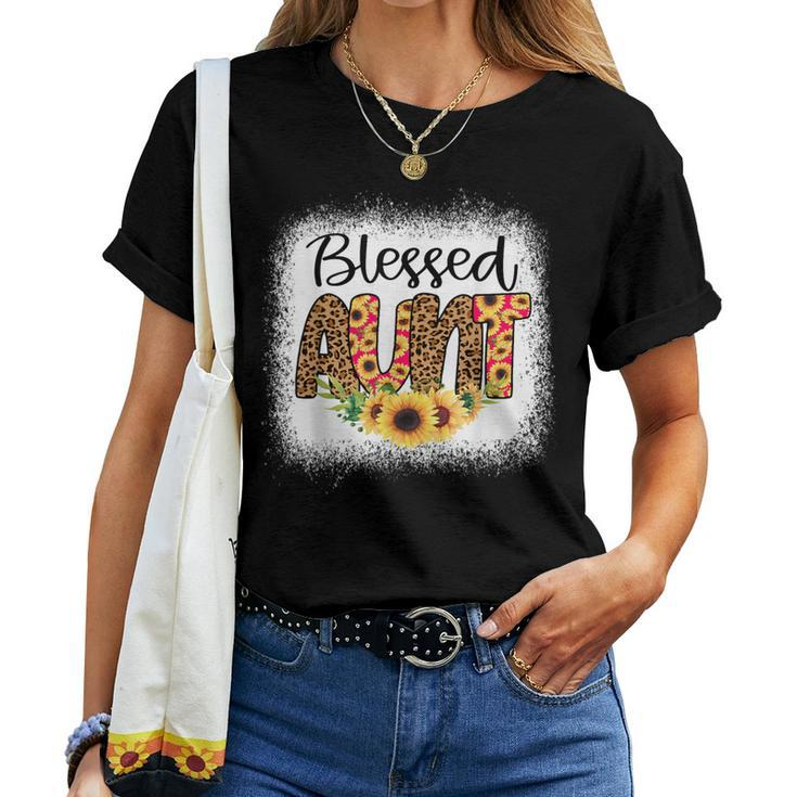 Blessed Aunt Bleached Cheetah Print Sunflowers Auntie Women T-shirt