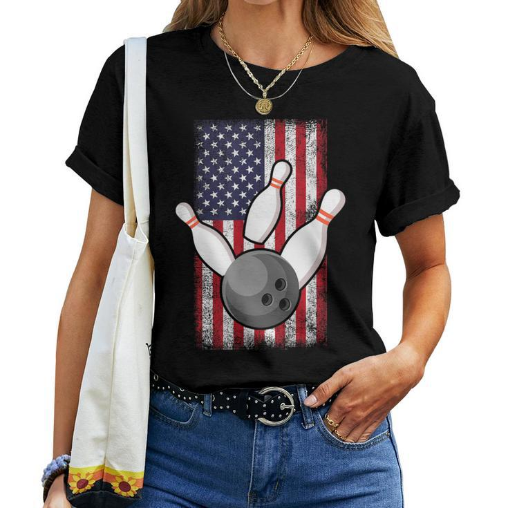 Bowling Bowler Usa American Flag Patriotic Women T-shirt