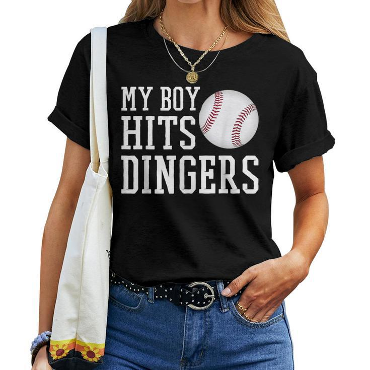 My Boy Hits Dingers Baseball Mom Dad I Hit Dingers Women T-shirt