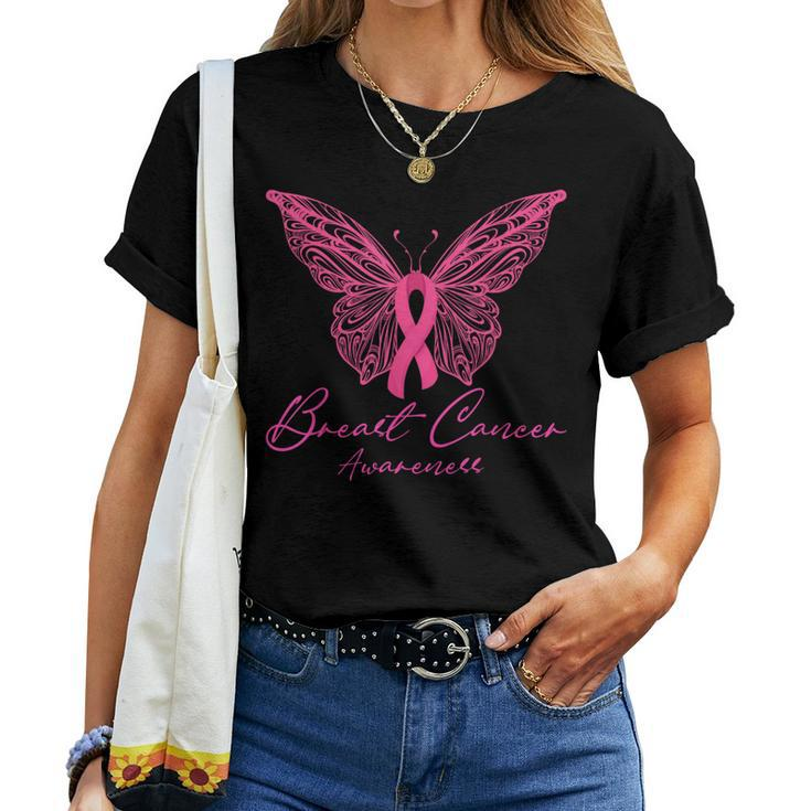 Breast Cancer Awareness Pink Butterfly Pink Ribbon Women Women T-shirt