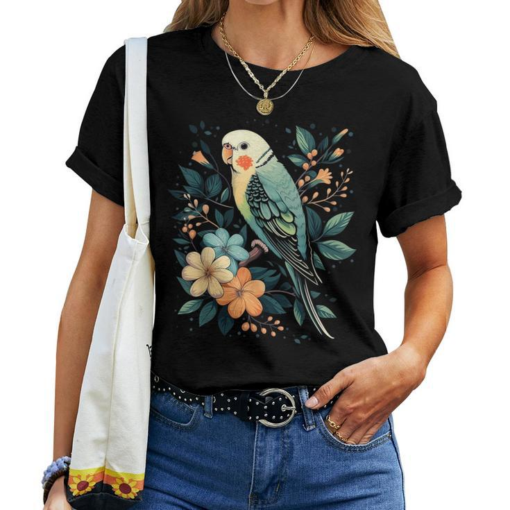 Budgie Parakeet Bird Mom Budgerigar Parrot Vintage Flower Women T-shirt