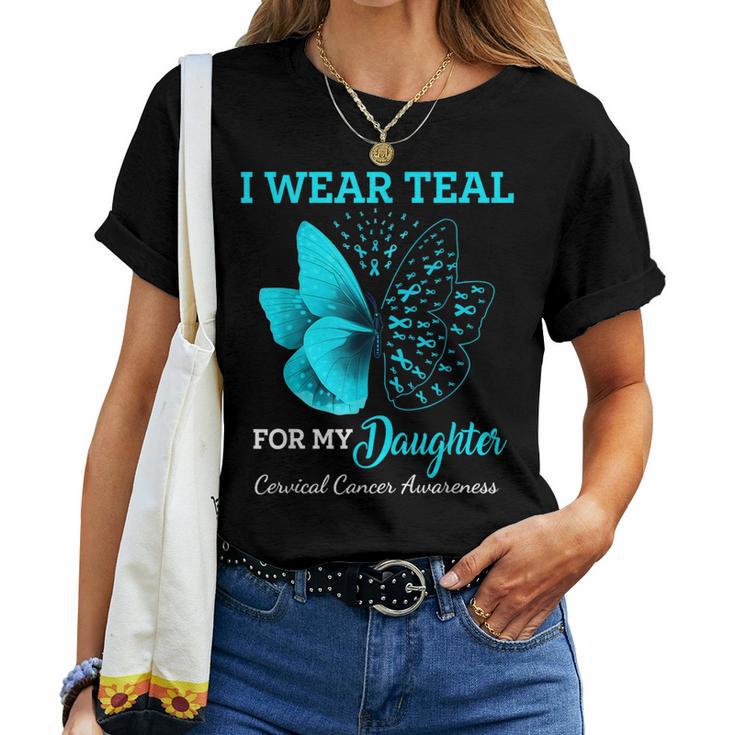 Butterfly For My Daughter Support Cervical Cancer Awareness Women T-shirt