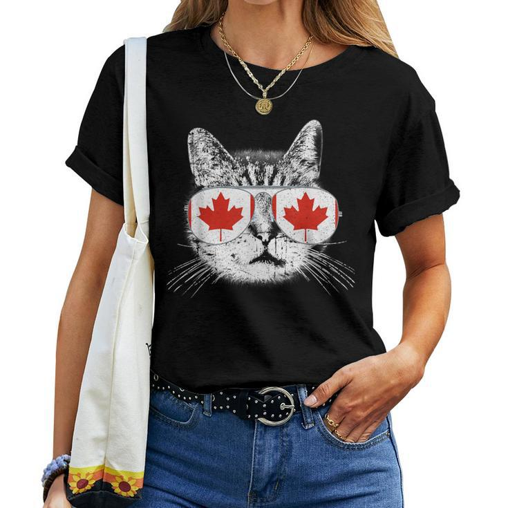 Canada Flag Canadian Cat Sunglasses Women Women T-shirt