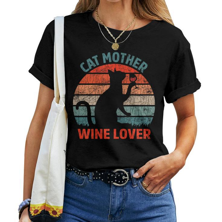 Cat Mother Wine Lover Owner Graphic Women T-shirt