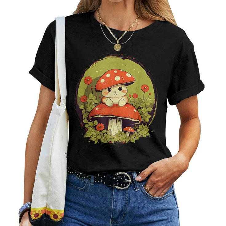 Cat Mushroom Cute Cottagecore Aesthetic Women T-shirt