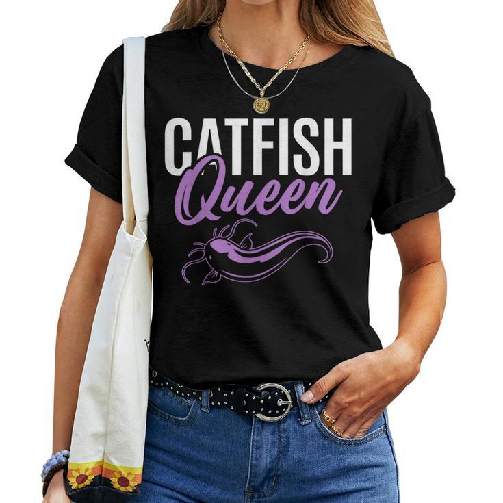 Catfish Queen Catfishing Angler Noodler Fischer Mama Papa T-shirt Frauen