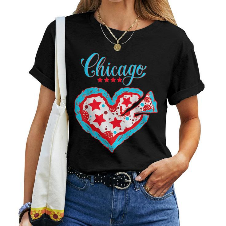 Chicago Pizza Love Heart Chicago Flag Women Women T-shirt