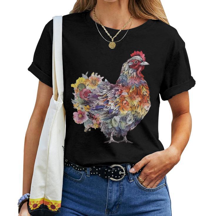 Chicken Aesthetic Flowers Cute Cottagecore Floral Chicken Women T-shirt