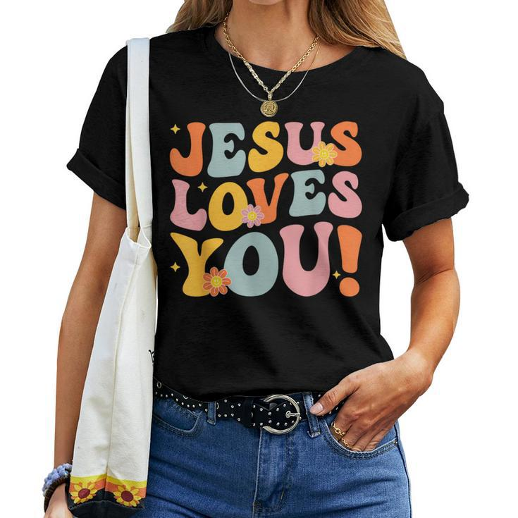 Christian Jesus Loves You Groovy Vintage Cute Kid Boy Girl Women T-shirt
