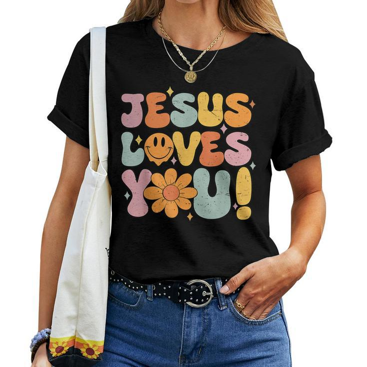 Christian Jesus Loves You Groovy Vintage Cute Kid Girl Women Women T-shirt