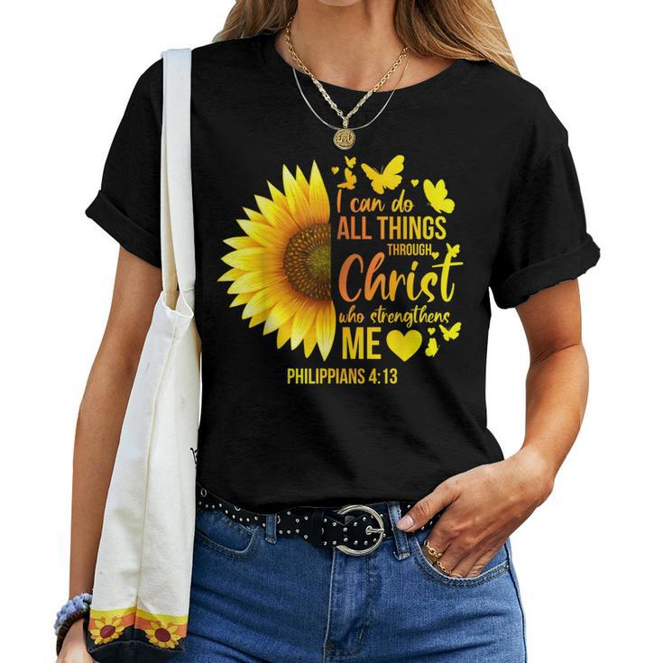 Christian Sunflower Philippians 4 Pretty Bible Verse Women T-shirt