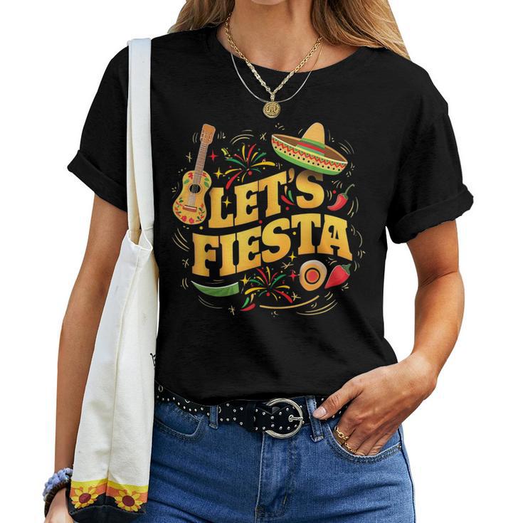 Cinco De Mayo Mexican Music Guitar Cactus Let's Fiesta Women T-shirt