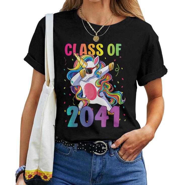 Class Of 2041 Girls Dabbing Unicorn Grow With Me Women T-shirt