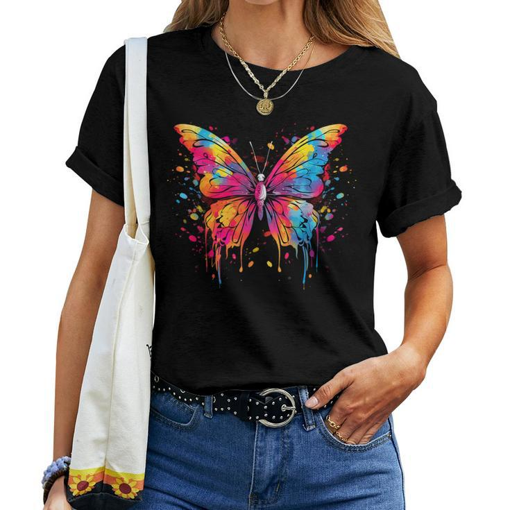 Cool Butterfly On Colorful Painted Butterfly Women T-shirt