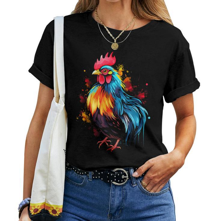 Cool Chicken On Colorful Painted Chicken Women T-shirt