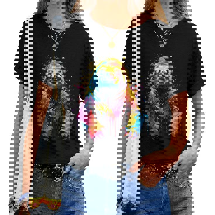 Cool Sloth On Colorful Painted Sloth Women T-shirt