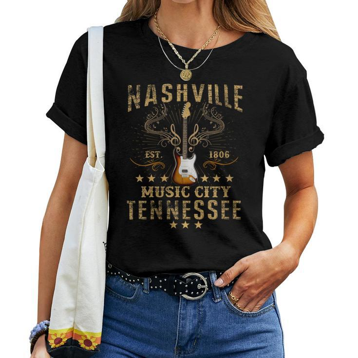 Country Music City Nashville Guitar Tennessee Vintage Women T-shirt