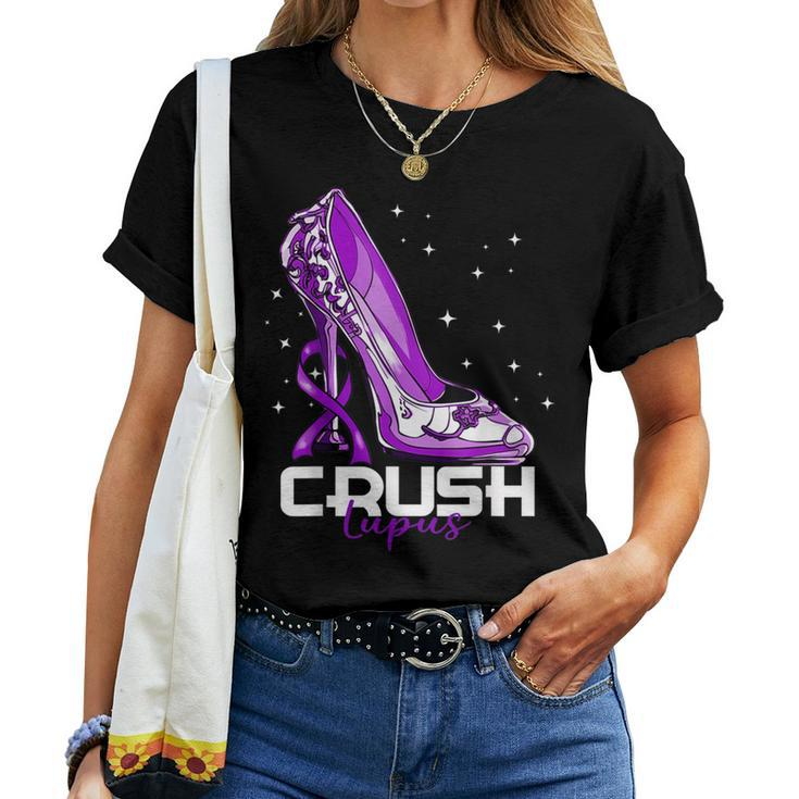Crush Lupus Awareness Purple High Heel Purple Ribbon Womens Women T-shirt