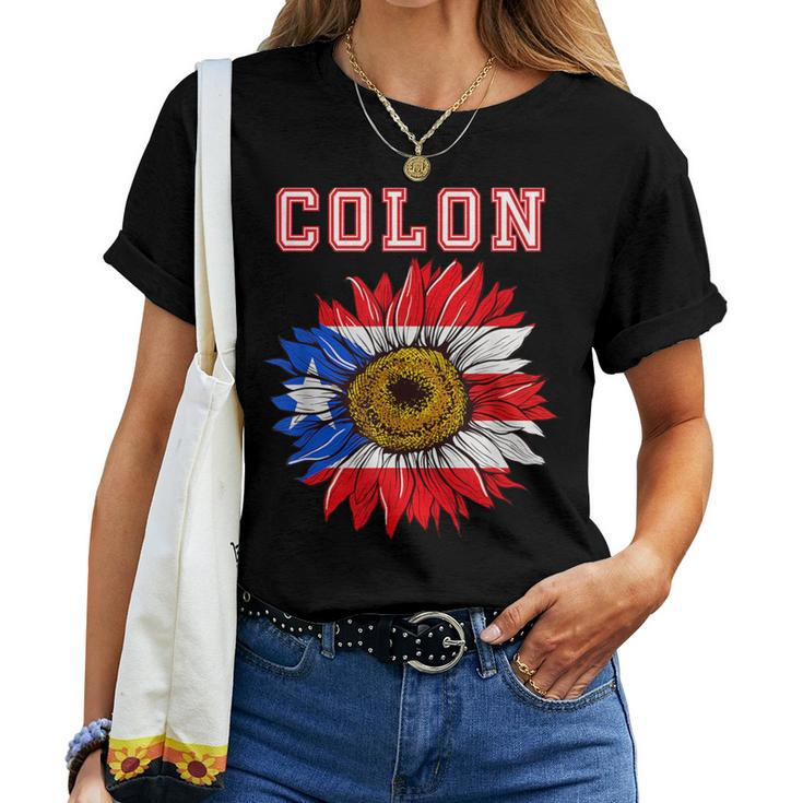 Custom Colon Surname Family Name Puerto Rico Flag Sunflower Women T-shirt