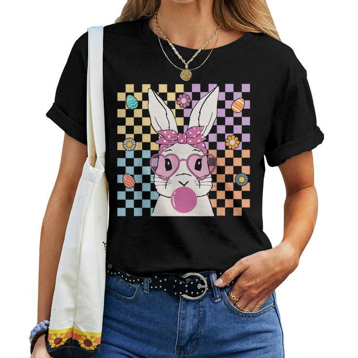 Cute Bunny With Bandana Bubblegum Retro Groovy Easter Day Women T-shirt