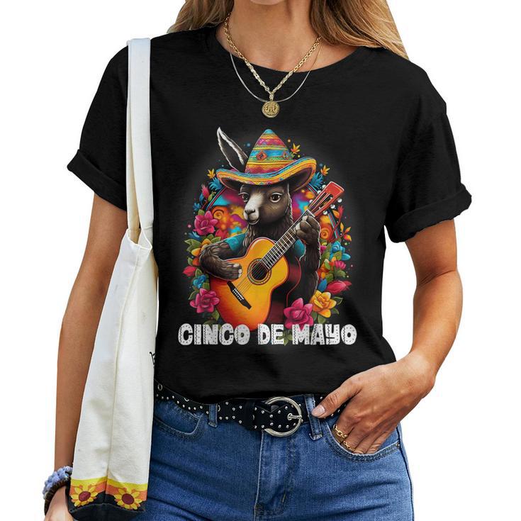 Cute Donkey Cinco De Mayo Mexican Holiday Guitar Music Women T-shirt