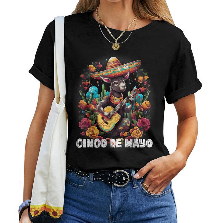 Cute Donkey Cinco De Mayo Mexican Party Guitar Music Apparel Women T-shirt