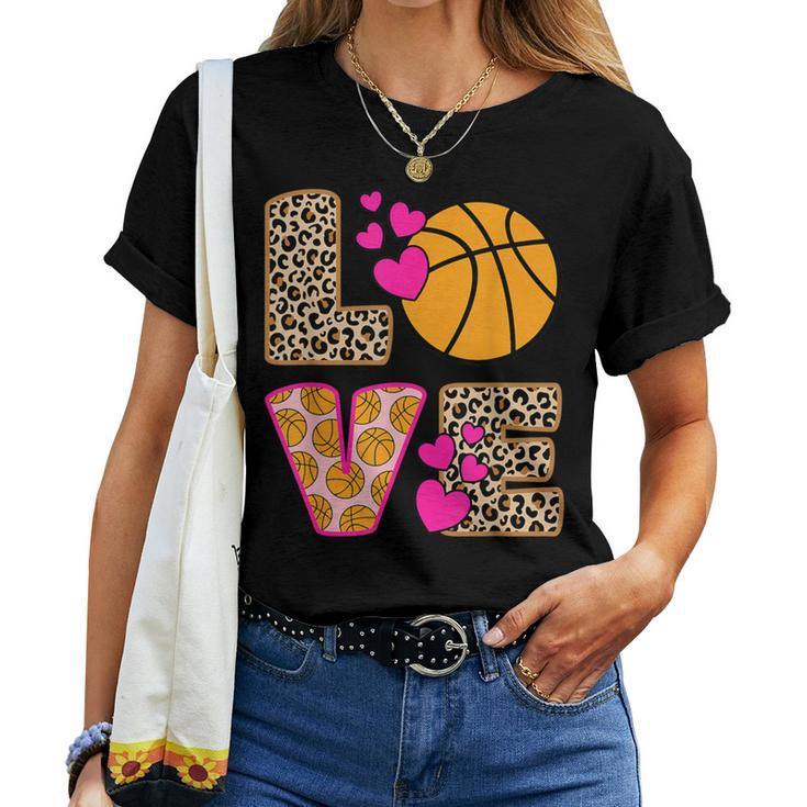 Cute Love Basketball Leopard Print Girls Basketball Women T-shirt