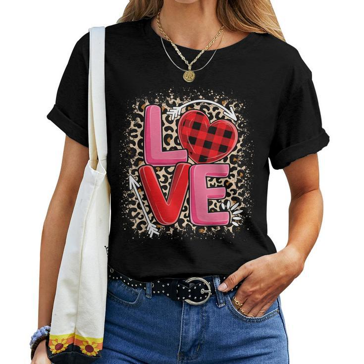 Cute Love Heart Leopard Print Valentines Day Girls Women T-shirt