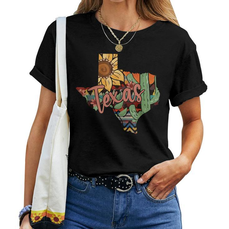 Cute Love Texas State Cactus Sunflower Women T-shirt