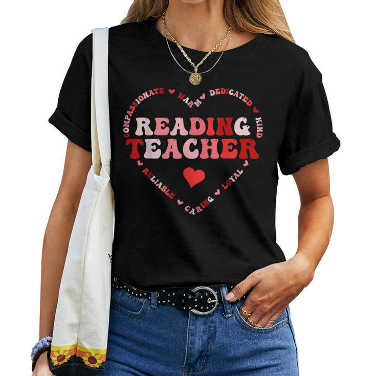 Cute Reading Teacher Valentines Day Heart Women T-shirt