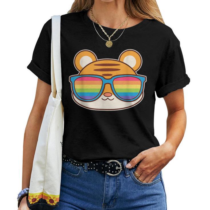 Cute Tiger Pride Flag Rainbow Sunglasses Lgbtq Women T-shirt