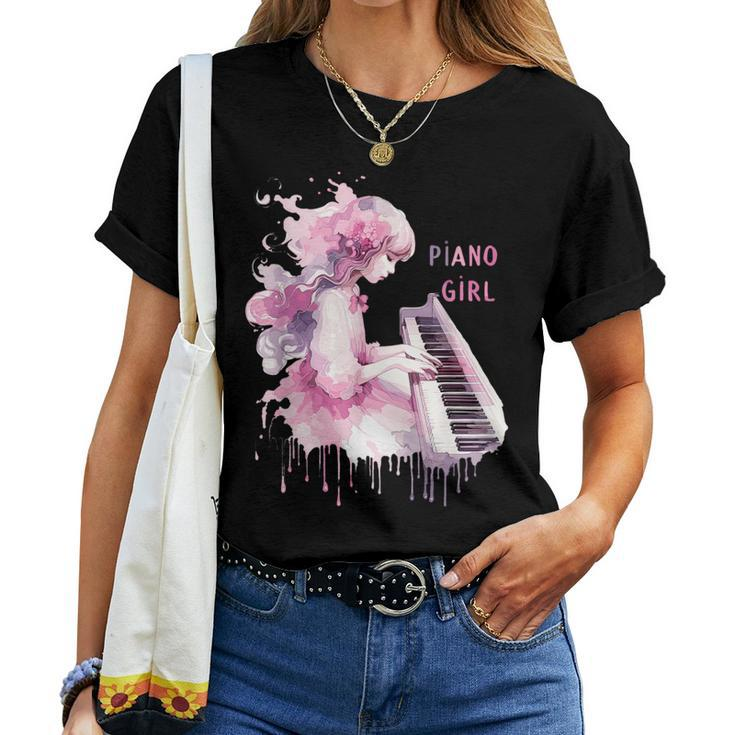 Cute Watercolor Piano Girl Pianist Keyboard Musician Music Women T-shirt
