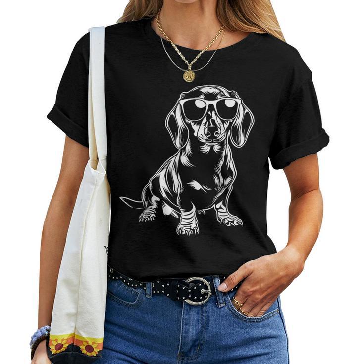 Dackel Wiener Hund Sonnenbrille Lustig Hund Mama Papa T-shirt Frauen