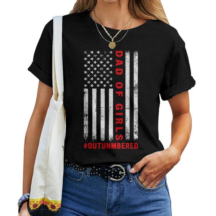 Dad Of Girls Outnumbered Vintage American Flag 4Th Of July Women T-shirt