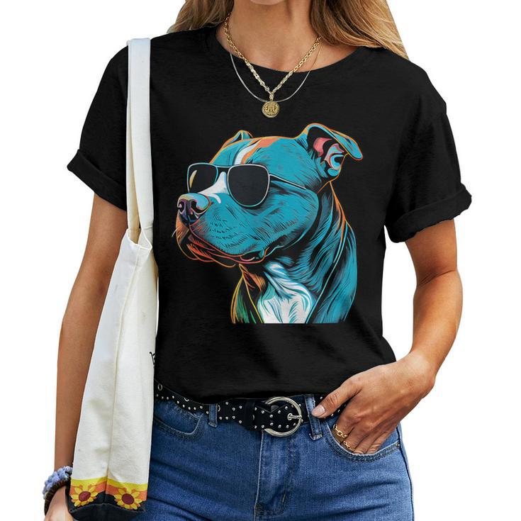 Dad Mom Cool Dog Sunglasses Pitbull Women T-shirt