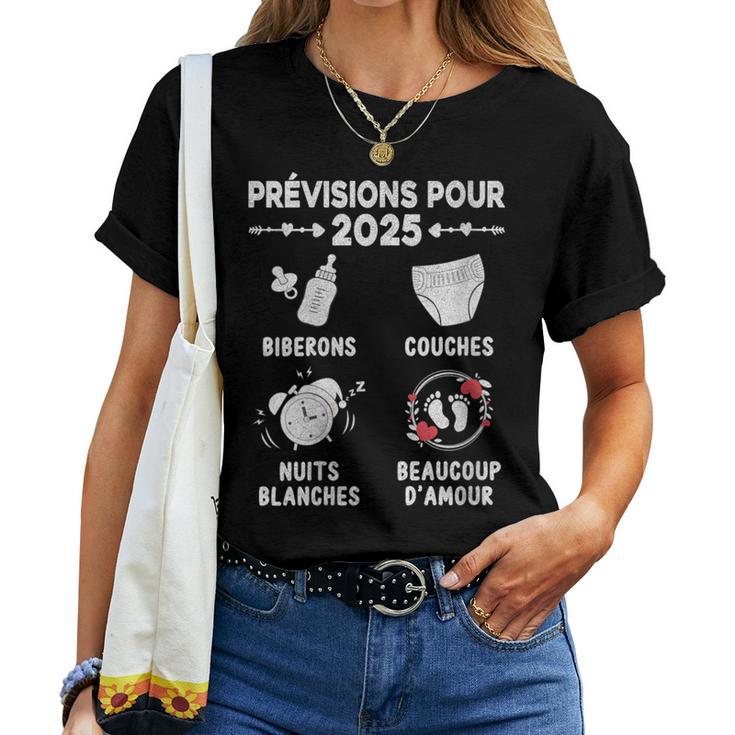 Damen Annonce Grossesse Idée Cadeau Bientôt Futur Papa Maman 2025 Mit-Ausschnitt T-shirt Frauen