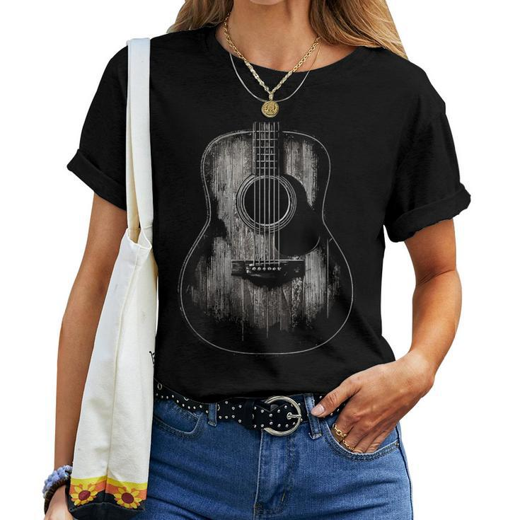 Distressed Acoustic Guitar Vintage Player Rock & Roll Music Women T-shirt