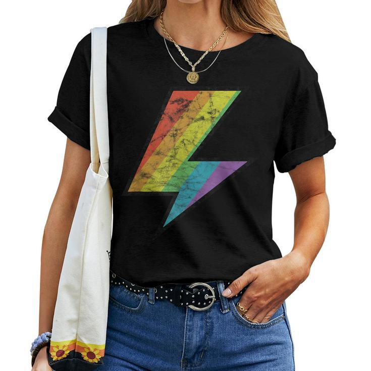 Distressed Vintage Rainbow Lightning Bolt Gay Lgtbq Pride Women T-shirt