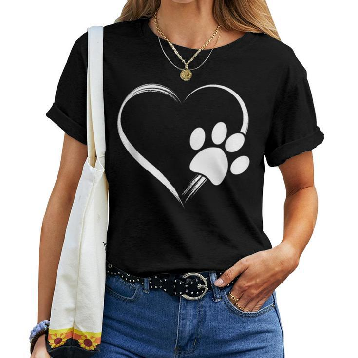 Dog Paw Print Heart For Mom For Dad Women T-shirt