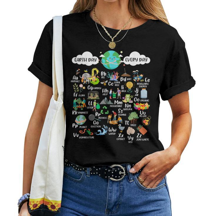 Earth Day Alphabet Teacher Student Environmental Support Women T-shirt