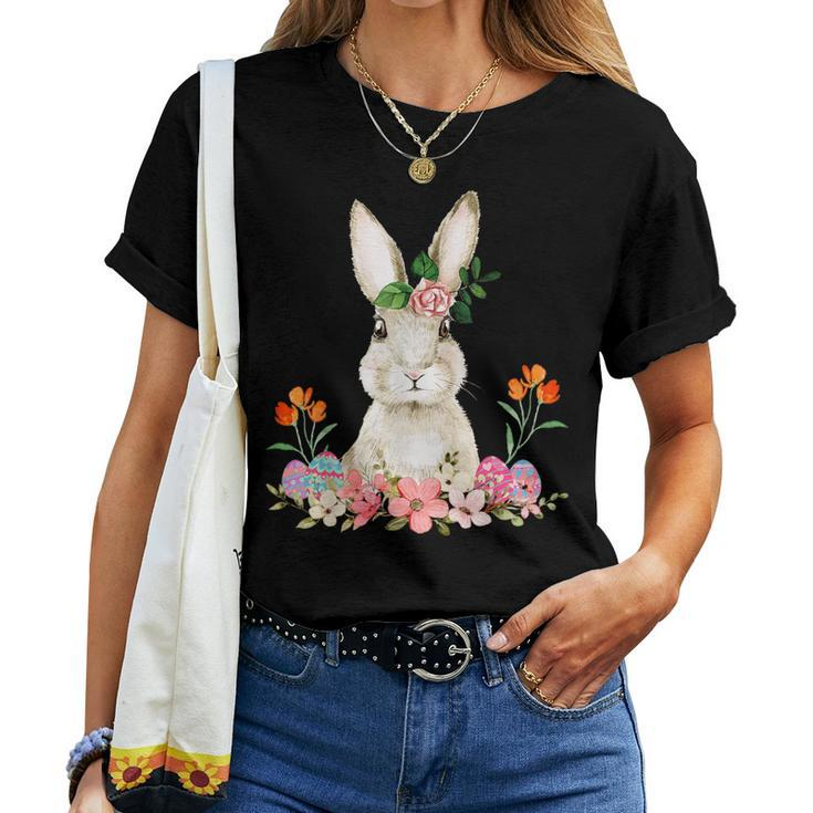 Easter Bunny Flower Headband Rabbit Easter Happy Easter Women T-shirt