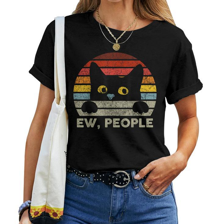 Ew People Vintage Black Cat For Cat Lover Cat Mom Cat Dad Women T-shirt