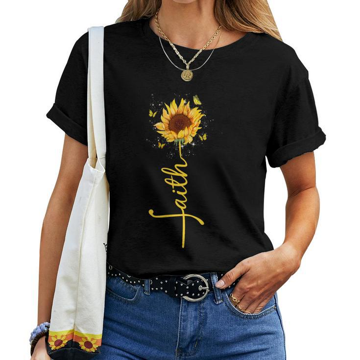 Faith Cross Sunflower Butterflies Flowers Christians Flora Women T-shirt