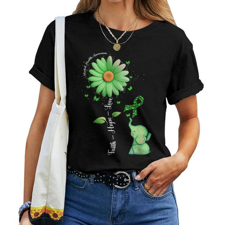 Faith Hope Love Sunflower Elephant Mental Health Awareness Women T-shirt