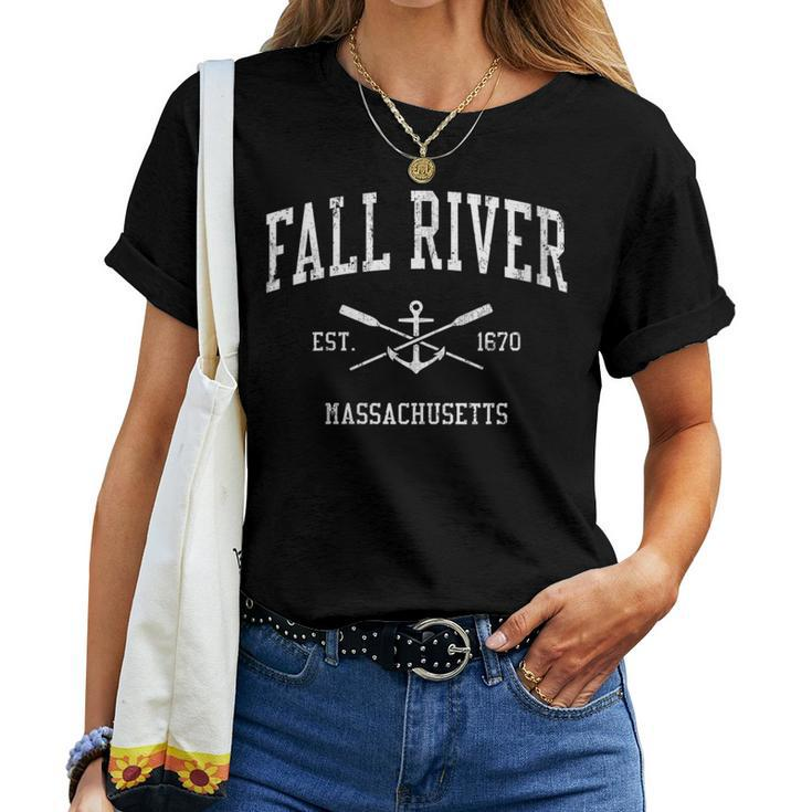 Fall River Ma Vintage Crossed Oars & Boat Anchor Sports Women T-shirt
